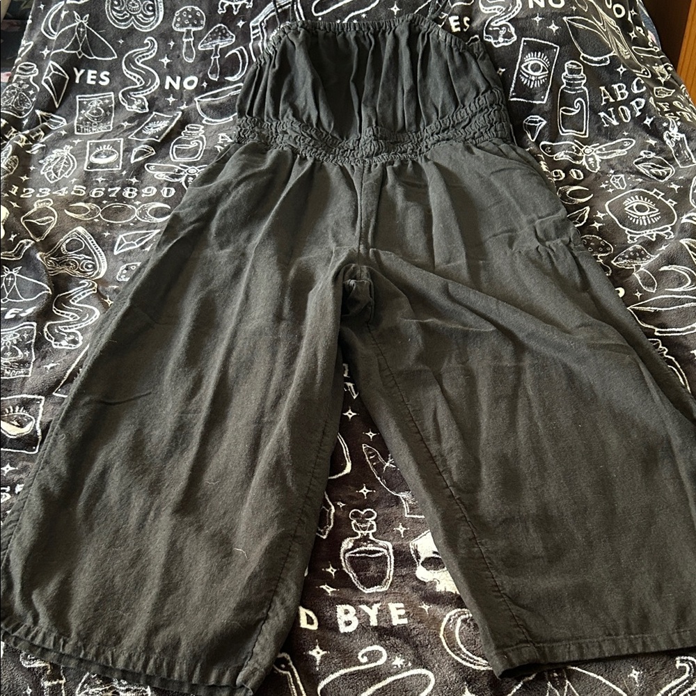 Black Wide-Leg Romper W/Pockets